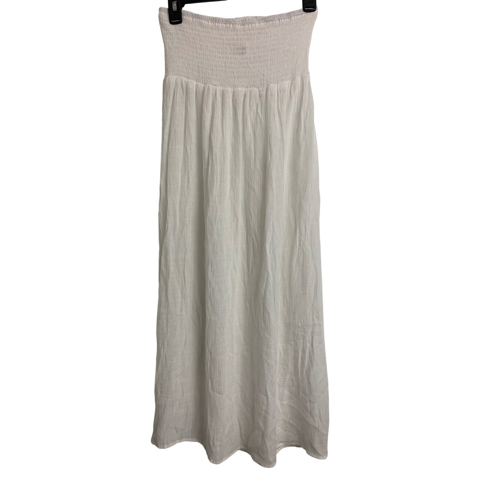 White‎ S Smocked Waist Coastal Lightweight Maxi Skirt Viscose Boho Slit